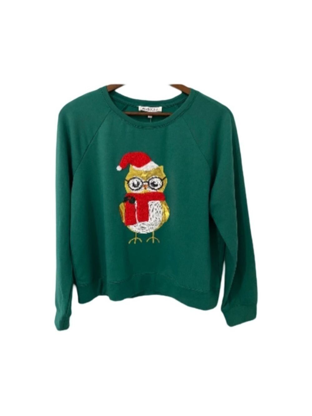 Workshop Republic Sequin Owl Christmas Holiday Sweatshirt NWOT Size S